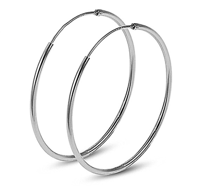 #ad 2Pcs Women 925 Sterling Silver Plated Round Hoop Endless Vogue Earrings 8mm 60mm $4.49