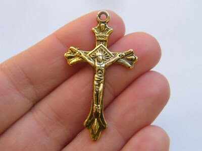 #ad 4 Cross charms antique gold tone C38 $4.25