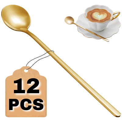 #ad #ad 12 Pcs Stainless Steel Ice Cream Cocktail Teaspoons Coffee Soup Tea Long Spoons $9.85