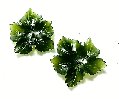 #ad Green NEPHRITE Leaf Carvings matched pair 9.38ctw 17 x 16mm drilled $25.12