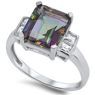 #ad Rainbow CZ Modern Unique Statement Ring Sterling Silver Band Sizes 5 10 $26.39