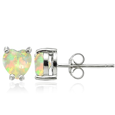 #ad Sterling Silver Created White Opal 5mm Heart Stud Earrings $11.99