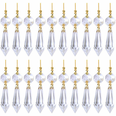 #ad Replacement 20PC Clear Crystal Chandelier Lamp Icicle Prisms Gold Hanging U Drop $11.85