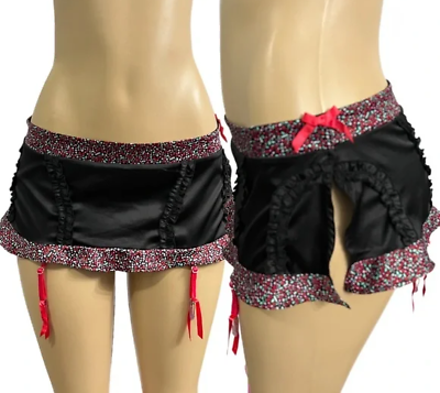 #ad Victorias Secret Sexy Little Things Soft Satin Garter Belt Skirt Black M L $28.99