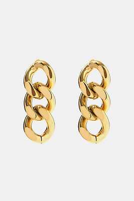#ad Stainless Steel Chain Earrings 18K Gold Plated Pierced $14.94
