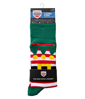 #ad Pocket Socks Mens Santa Suit Christmas Holiday Red Green 8 12.5 Crew Style NEW $9.99
