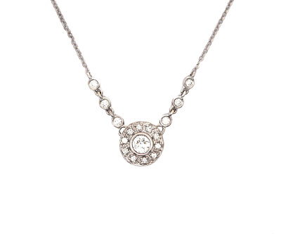 #ad 0.40ctw Round Diamond Halo Pendant Necklace in 14K $600.00