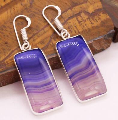 #ad Stripped Agate 925 Silver Plated Handmade Earrings of 1.8quot; $3.59
