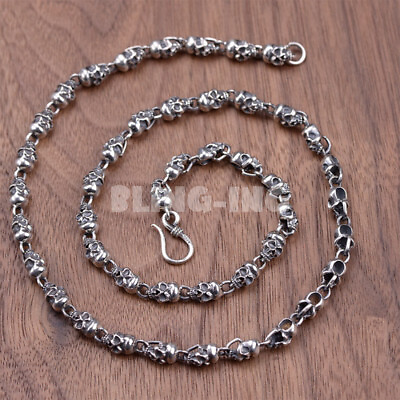 #ad Mens 925 Sterling Silver Chain Necklace Skull Punk Chain Necklaces Vintage Craft $90.43