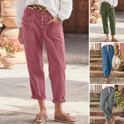 #ad Women Loose Trousers Long Pants Pockets High Waist Pants Solid Loose Summer $17.59
