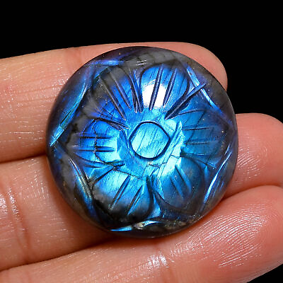 #ad 100% Natural Labradorite Round Shape Carved Loose Gemstone 52 Ct 29X29X8mm A1242 $8.10