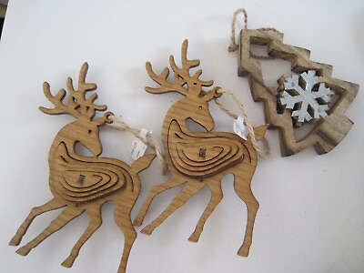 #ad Wood Deer Christmas Tree Ornaments Approximately 5quot; Lot 3 AU $9.97