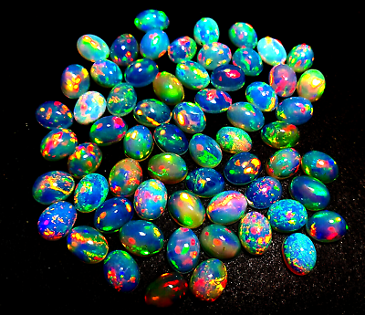 #ad Natural Multi Fire Ethiopian Opal Oval Cabochon Loose Gemstone Lot 5 Pcs 5*7 MM $19.99