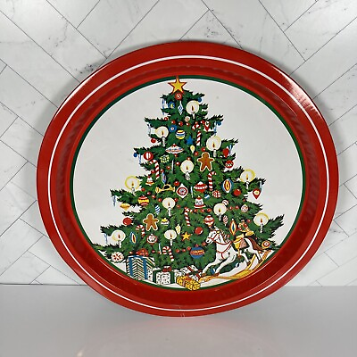 #ad Vintage Retro1986 SNP Chicago Metal Tin Christmas Tree Round Serving Tray 13quot; $11.39