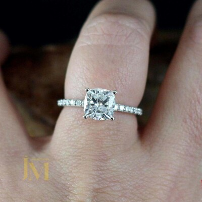 #ad Moissanite Solitaire Engagement Ring Solid 14K White Gold Cushion Cut 1.50 Carat $234.90