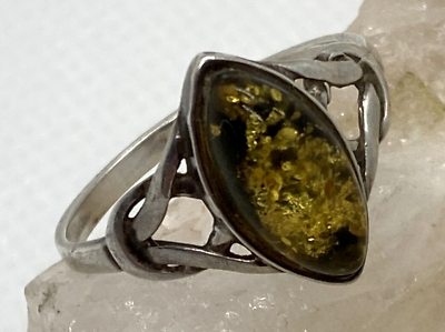 #ad Vintage Genuine Green Baltic Amber Ring Size 6.75 Sterling Silver 925 Ring 1.8g $32.89