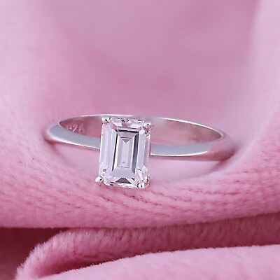#ad Emerald Cut D VVS1 Moissanite Solitaire Engagement Ring 14K WHite Gold Plated $103.78