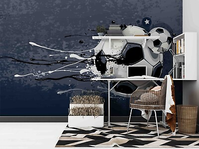 #ad 3D Football Round River Black Self adhesive Removeable Wallpaper Wall Mural1 $224.99