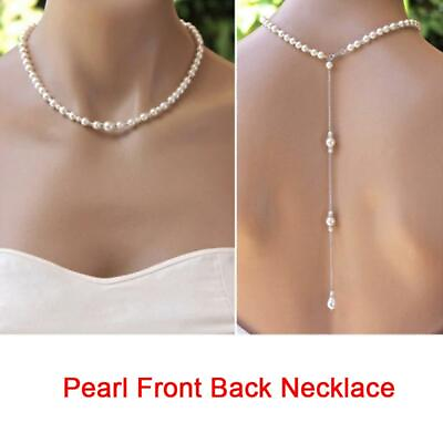 #ad Simple Pearl Back Drop Necklace Long Back Necklace Pearl Wedding Bridal Jewelry $8.45