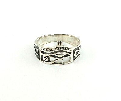 #ad 925 Sterling Silver Ring Eye of Ra Ankh Egyptian Symbols Sizes 12.5 amp; 13 $29.99