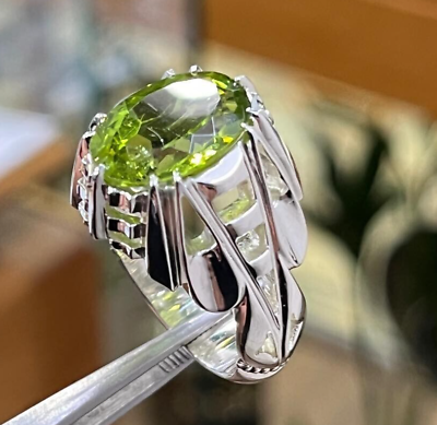 #ad Natural Green Peridot Gemstone with 925 Sterling Silver Men#x27;s Stylish Ring $68.00