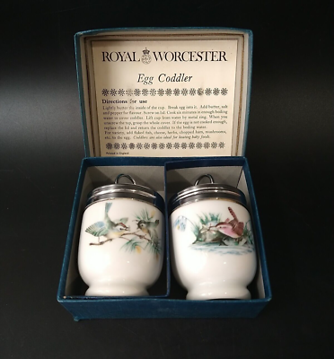 #ad Vintage Royal Worcester Egg Coddler Birds Pair English Porcelain In Box $34.99
