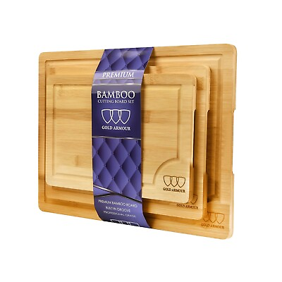 #ad 3 Bamboo Cutting Boards Antibacterial Chopping Carving Wooden Serving Board $24.99