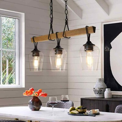 #ad Uolfin Modern Black 25 in. 3 Light Chandelier w Painted Wood Accents $113.97