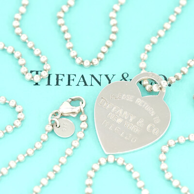 #ad Tiffany amp; Co. Return to Tiffany Heart Necklace 34quot; Silver 925 Auth w Bag h11308 $158.00