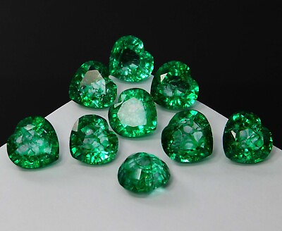 #ad 9 Pcs Natural Heart Green Emerald CERTIFIED Lot 75.10 Ct Gemstones Earing Size $87.21