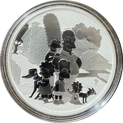 #ad 2021 The Simpsons Family Tuvalu 1 Oz .9999 Fine Silver Coin Gem in Mint Capsule $41.49