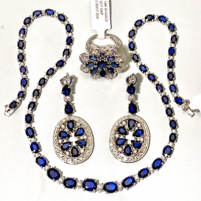 #ad 14k White Gold 53.5ct Blue Sapphire 5.40ct Diamond Set $57350.00 $25597.00