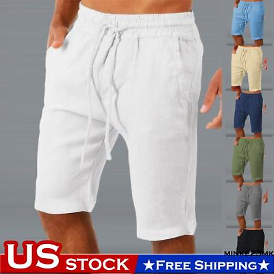 #ad Men Cotton Linen Chino Shorts Elastic Waist Sport Summer Solid Pants Trousers US $18.19