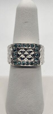 #ad 925 STERLING SILVER amp;TEAL DIAMONDS RING SIZE 7 $59.00