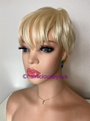 #ad Synthetic Short Blonde Wig With Bangs Straight Heat Ok $30.00