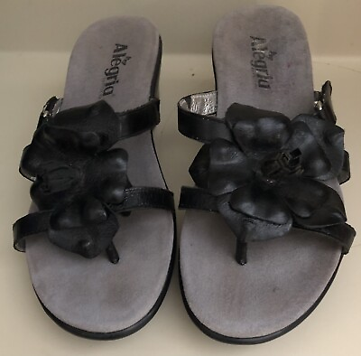 #ad Alegria Hul 101 Black Leather Flower Sandals 39 Women’s 8.5 Shoes $20.00