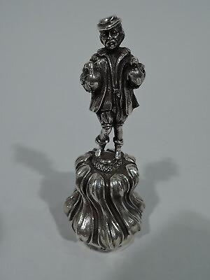 #ad Antique Bell Figural Handle Countryman Peasant with Fowl European Silver $455.00