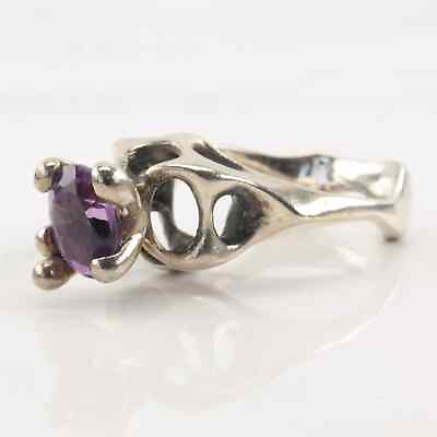 #ad Vintage Modernist Silver Ring Amethyst Sterling Purple Size 6 $61.68