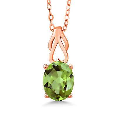 #ad 2.10 Ct Oval Green Peridot 18K Rose Gold Plated Silver Pendant With Chain $62.99