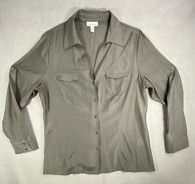#ad CHARTER CLUB Women’s Blouse LS Button Front Gray Sateen Size XL $14.99