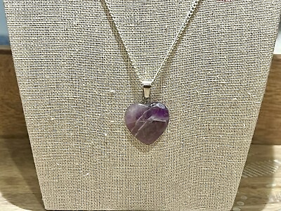 #ad New Beautiful Amethyst Heart Pendant On 925 Silver Chain Necklace $10.00