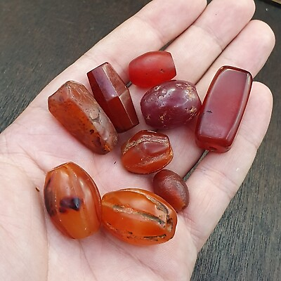 #ad Lot 9 Antique Red Agate Himalayan Tibetan African Agate carnelian Beads $120.00
