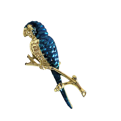 #ad Vintage Gerry#x27;s Signed Blue Enamel Parrot on Branch Pearl Eye $21.14
