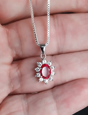 #ad Natural Red Ruby Necklace Oval Cut Certified Pendant 925 Silver Chain $24.99
