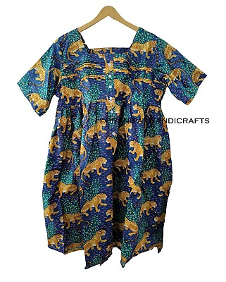 #ad Women Bagheera Tiger Print Cotton Screen Gypsy Blue Nightwear Gift Pintuck Dress $32.23