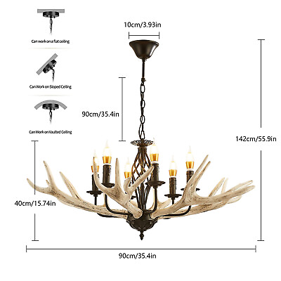 #ad Rustic Pendant 6 Lights Deer Horn Antler Chandelier Light Ceiling Lamp Fixture $141.64