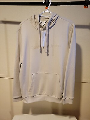 #ad Calvin Klein Hoodie Mens Medium Silver Lining Long Sleeve Logo Hooded Pullover $26.99