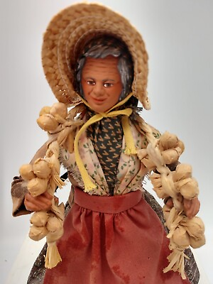#ad S Peirano French Folk Art Terracotta Figurine Female Garlic Seller signed $30.00