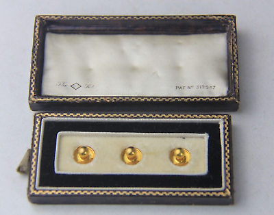 #ad Set of 3 Antique 9ct Yellow Gold Stud Buttons in Original Box RARE $99.99