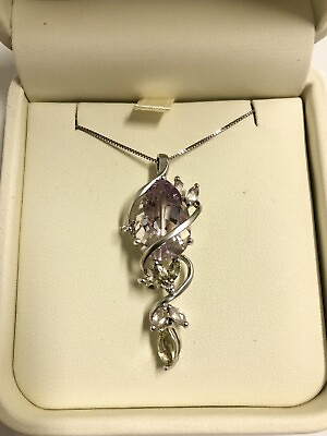 #ad Necklace White Gold with Amethyst Peridot amp; Diamond Stones $270.00